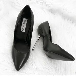 Steve Madden Black Leather Pumps with Metal Heels